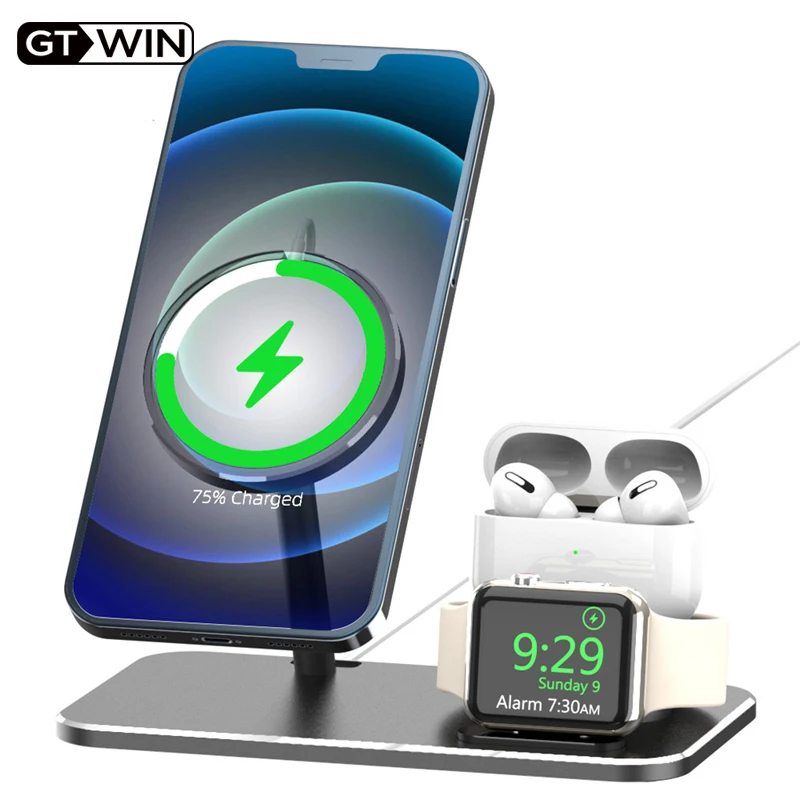 Беспроводная Подставка для зарядки GTWIN быстрая зарядка iPhone 12 Pro Max Airpods iWatch