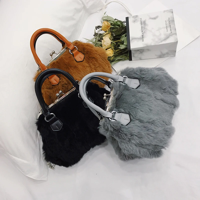 Сумка из меха кролика рекс роскошный дизайн женская сумка-мессенджер брендовая