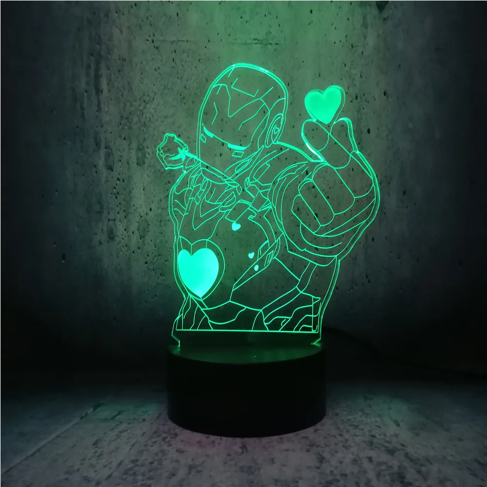 3D лампа Love you style ironman love heart Figure ночник LED Vision 7 цветов меняющийся Декор для спальни