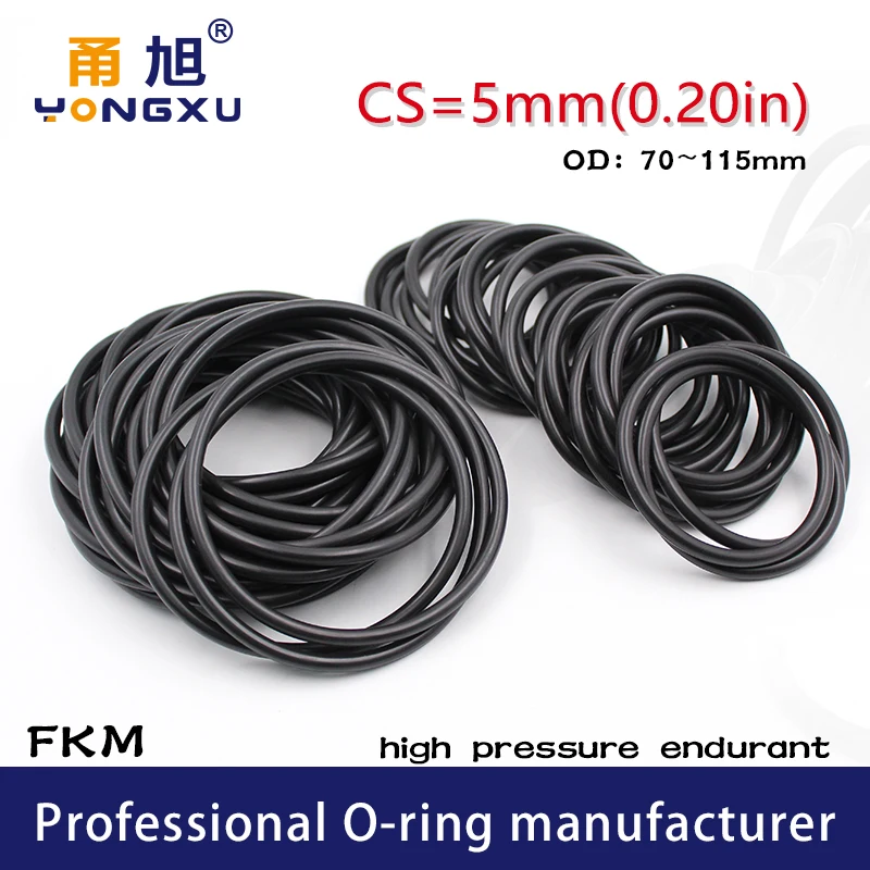 Флюоровое резиновое кольцо черное FKM Orings уплотнение CS5mm OD70/75/80/85/90/95/100/115*5 мм