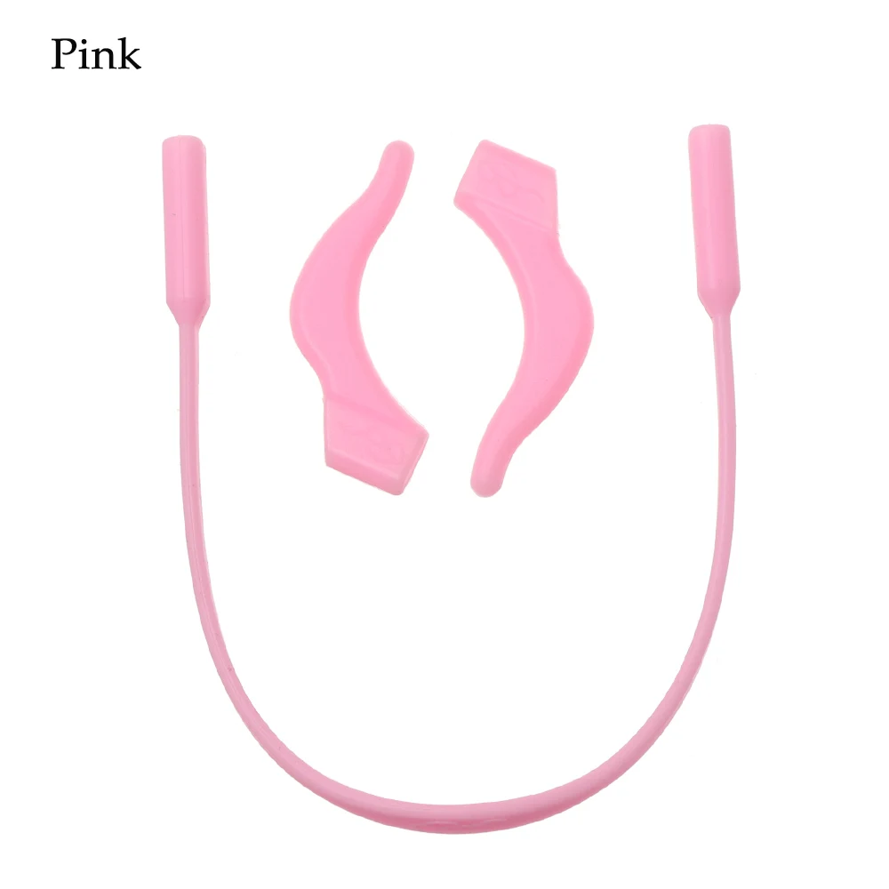pink 1 комплект, детские силиконовые очки, ремешок, ушные крючки, шнурок для очков, очки на веревке, держатель, спортивные очки, аксессуары, новинка - Цвет: pink