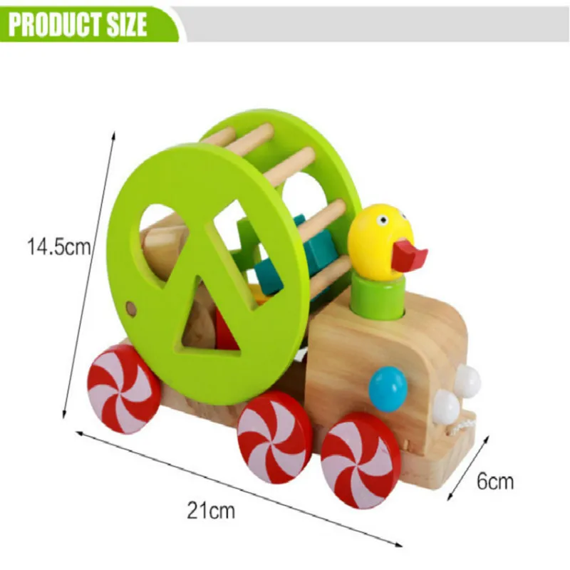 

Children's Early Education Educational Drag Push-pull Toy Cartoon Duckling Wooden Cart Baby Early Teaching Step Toy for Baby