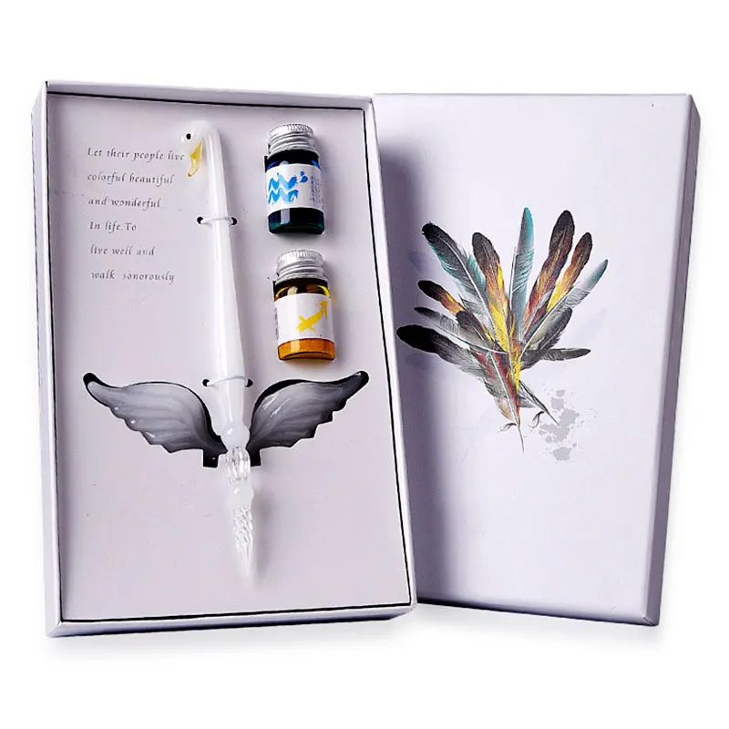 

4 Pcs Crystal Glass Pen Set with Pen Holder 2 Ink Dip Pen for Signature Art Writing Drawing New Arrival