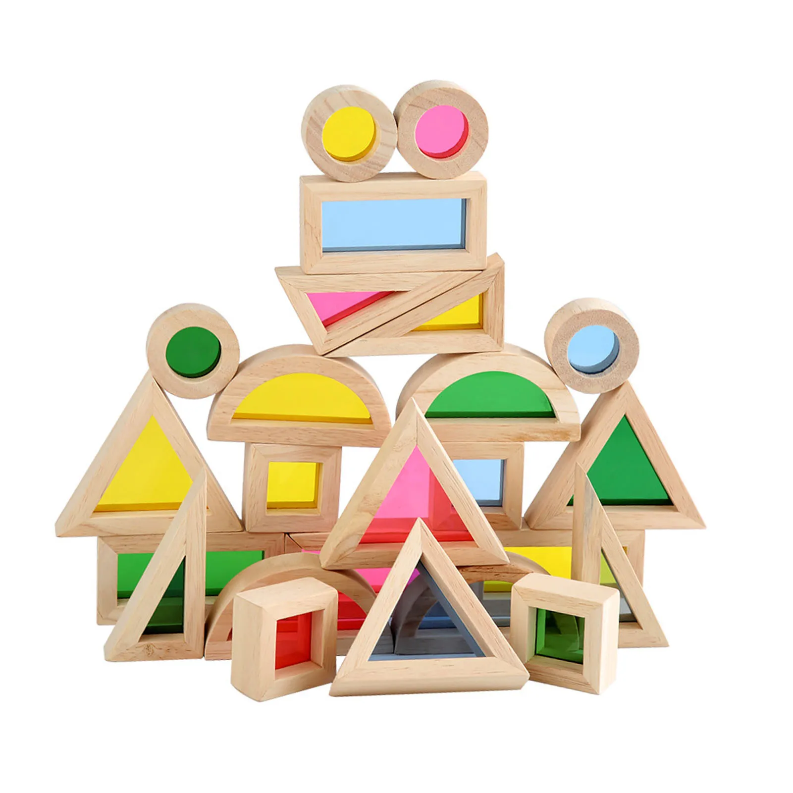 

Rainbow Blocks Educational Wooden Construction Building Toy H50