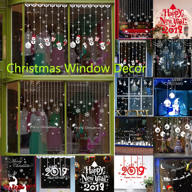 2019 новогодние наклейки на стену Санты фрески олень витринные Украшенные