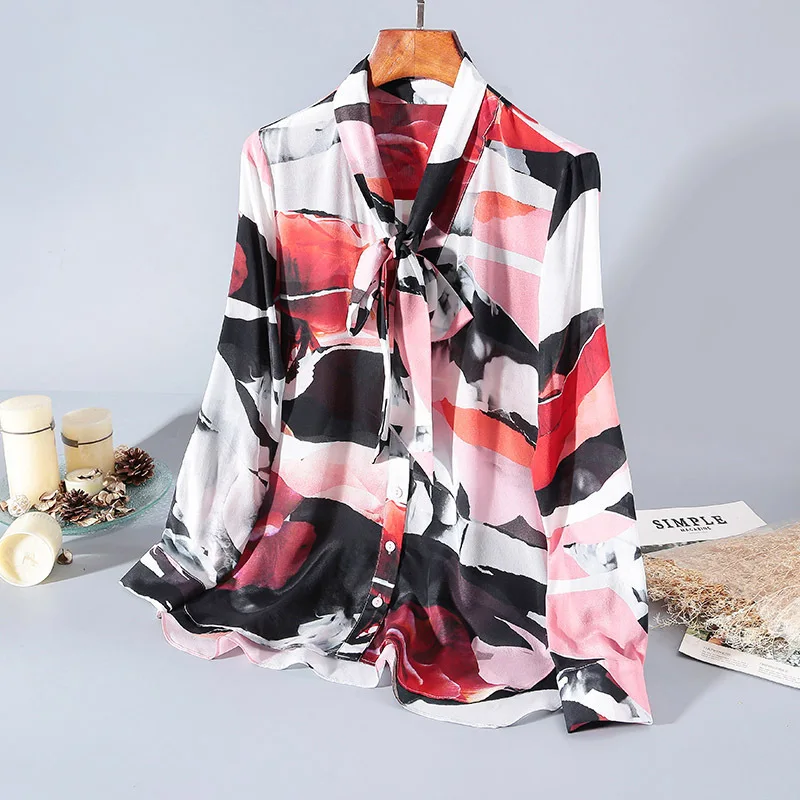 

Женская рубашка из шелка с принтом, женская элегантная рубашка из шелка тутового шелкопряда, двубортный кардиган