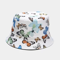 butterfly print double sided wear cotton bucket hat women casual wild womens basin hat fisherman caps outdoor shade accessorie