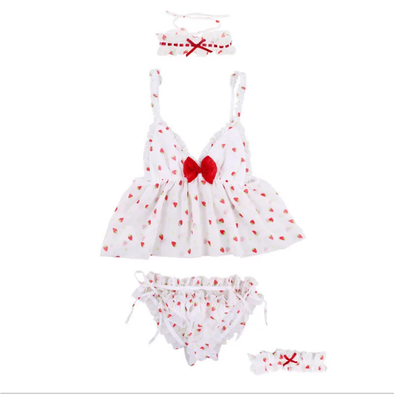 Сексуальное и милое нижнее белье с принтом клубники прозрачный кружевной