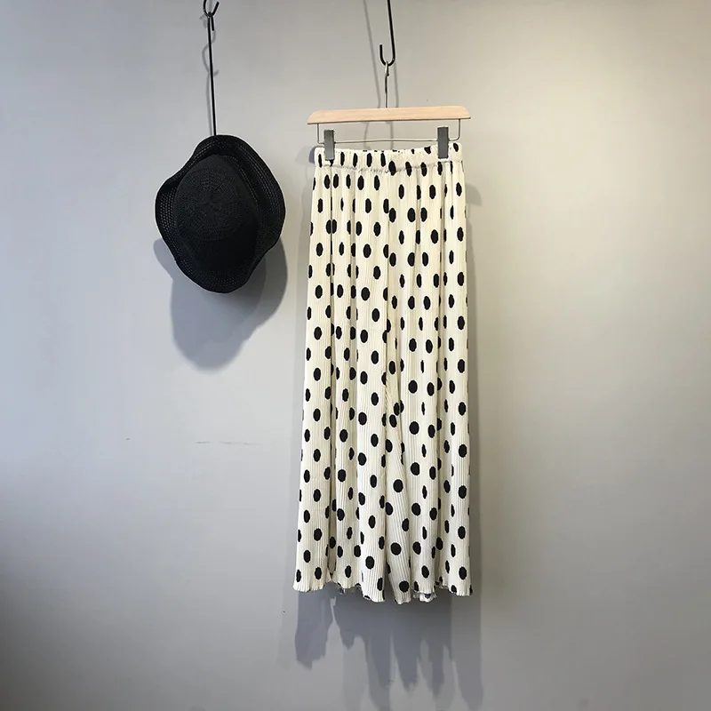 

HStar 2020 summer Polka dot high waist wide leg pants Loose Holiday pleated Ankle-Length Pants Trousers