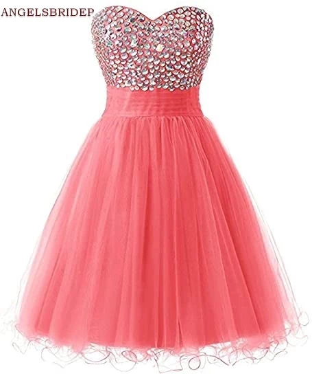 

ANGELSBRIDEP Sweetheart Hoecoming Dresses Sparkly Crystal Bodice Tulle Cinderella Graduation Formal Party Gowns HOT Sale