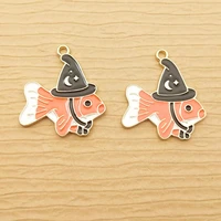 10pcs 25x27mm enamel hat fish charm for jewelry making earring pendant bracelet necklace accessories gold plated craft supplies