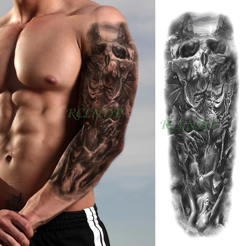 Водонепроницаемая Временная тату-наклейка персональный черный демон ужасная