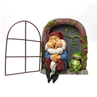 elf tree hugger resin gnome and frog napping by the door outdoor garden ornament tree decoration for courtyard