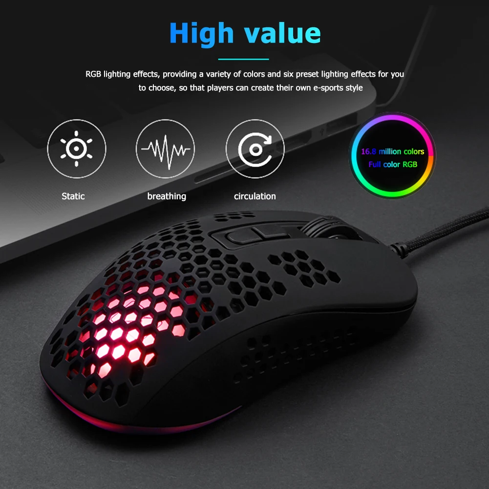 

Игровой Мышь Легкие Полые 7-Цвет RGB Подсветка оптическая компьютерная мышь ноутбук эргономичные мыши бесшумный