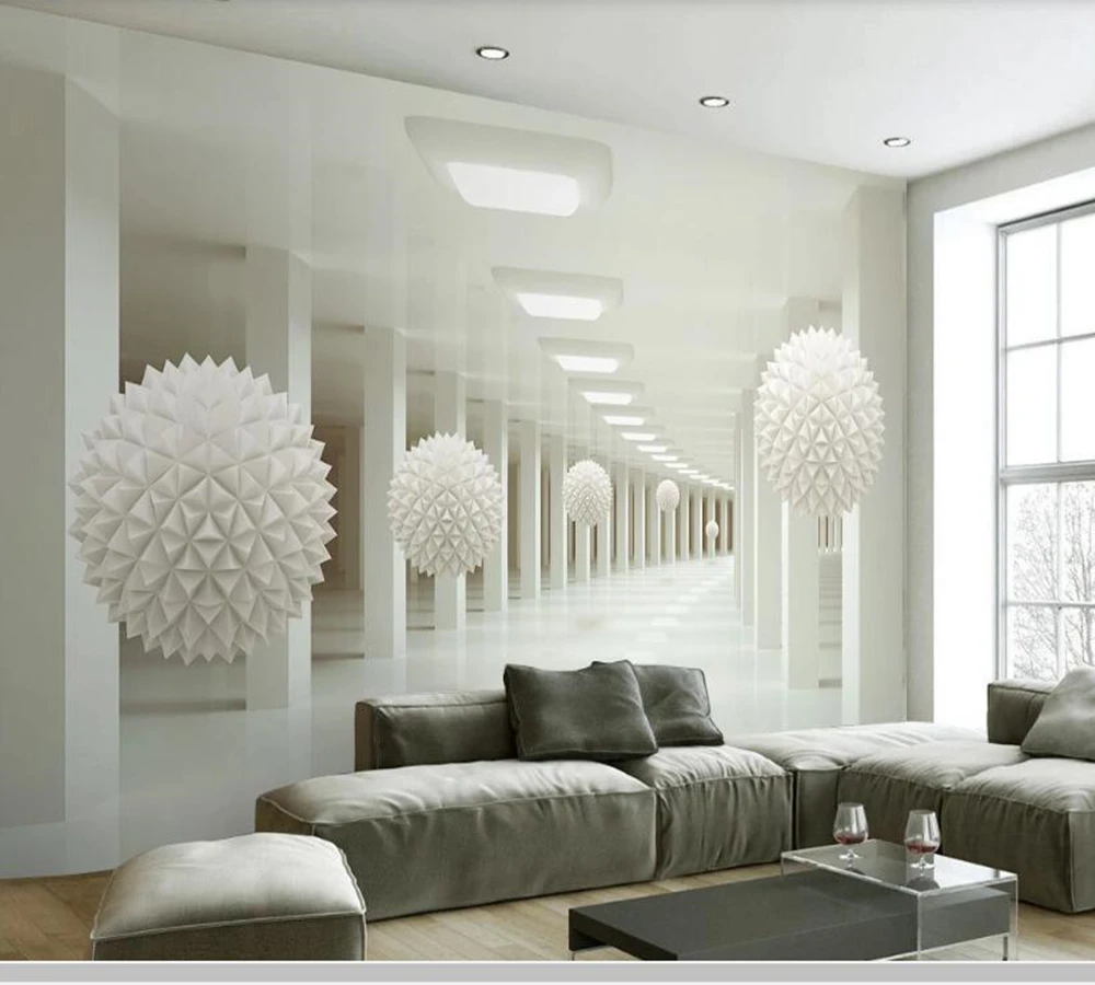 Обои 3d с абстрактным космическим коридором и белой сферой Настенные обои для