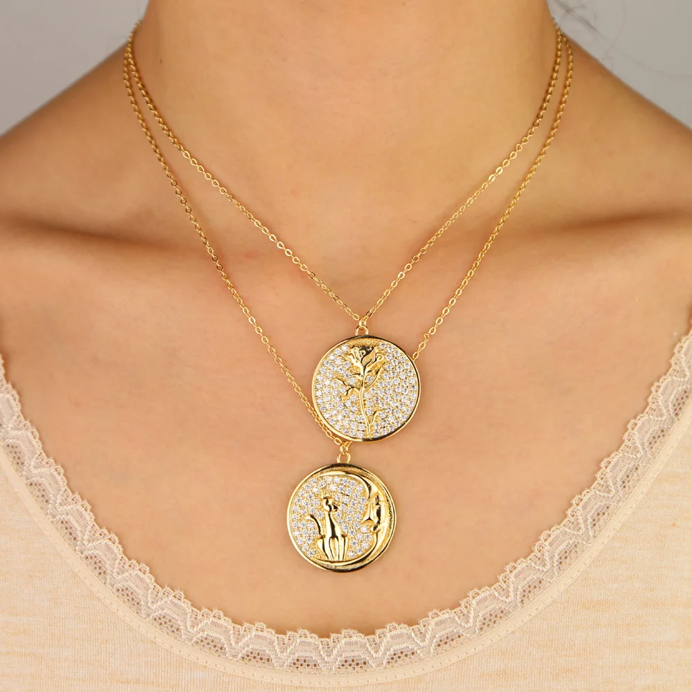 Модная позолоченная круглая подвеска с белым кубическим цирконием микро