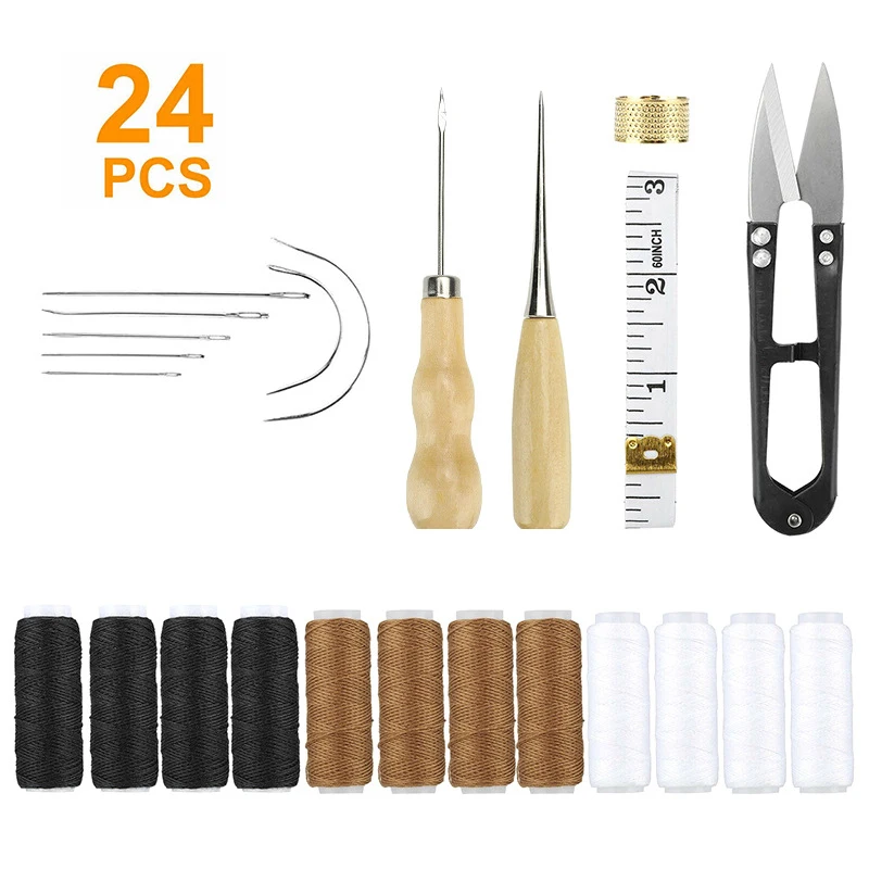 

24pcs Leather Craft Punch Tools Kit Stitching Carving Working Sewing Saddle Groover