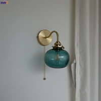iwhd bule glass ball wall lights for home pull chain switch bedroom bathroom mirror stair light nordic modern wall sconce led