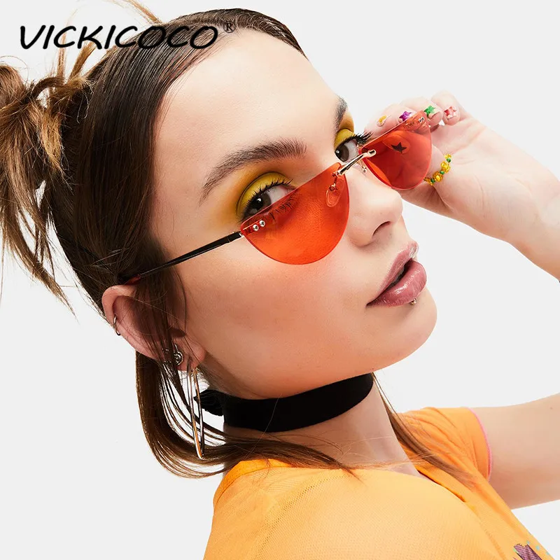 

2021 Luxury Brand Fashion Half Frames Rimless Sunglasses Women Trend Frameless Red Purple Female Sun Glasses Semicircle Shades