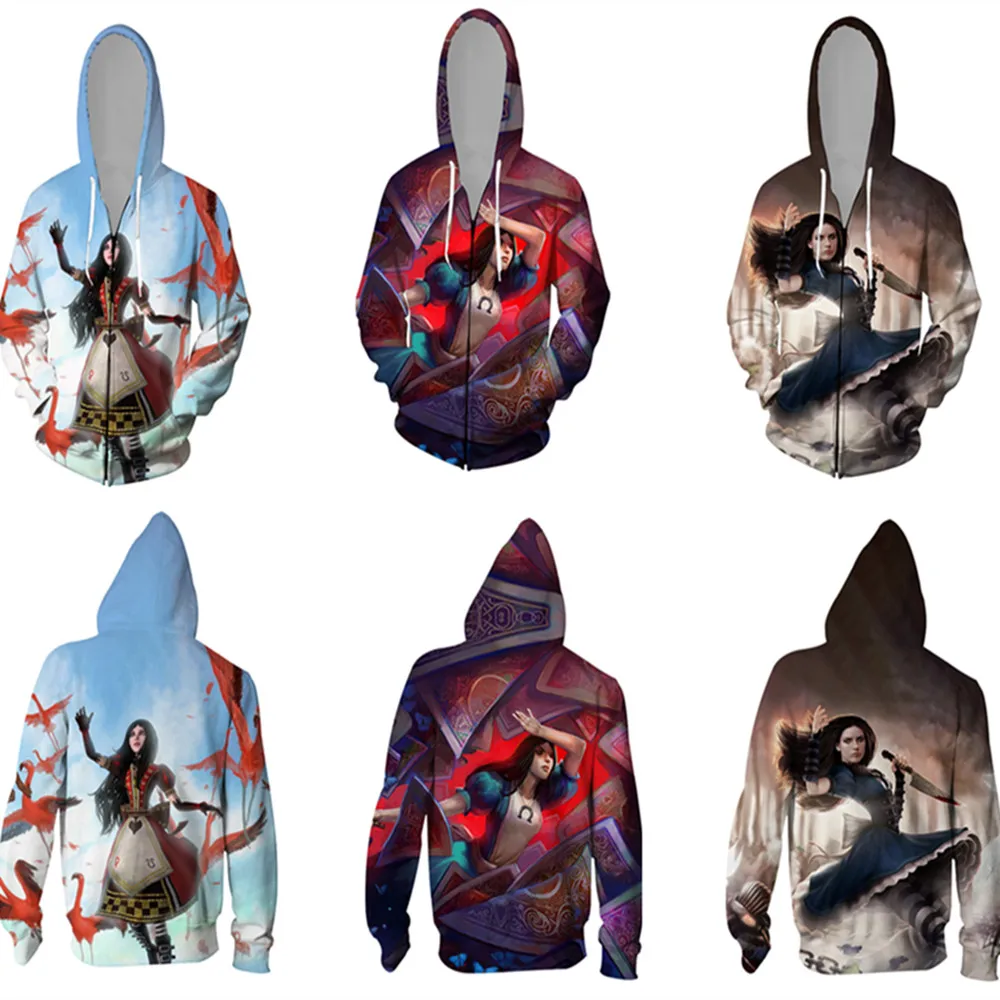 Алиса безумие возвращается Костюмы 3D печать толстовки куртка косплей Хэллоуин