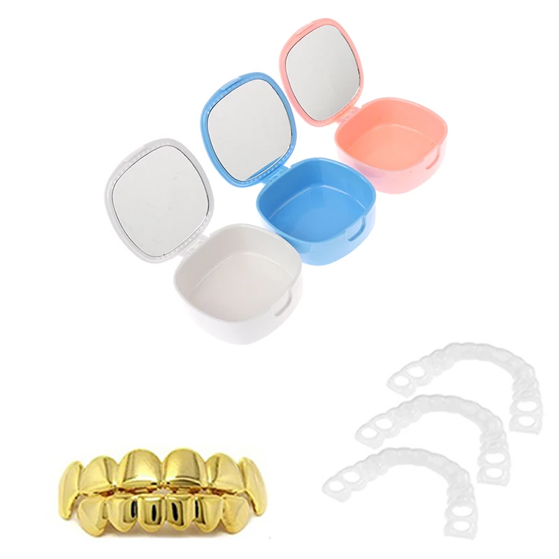 

1pc Dental Denture Storage Box with Mirror Glass Teeth Cleaning Tools Dental Fasle Teeth Bath Case Tooth Appliance Container