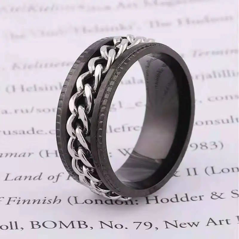 

Cool Stainless Steel Rotatable Men Couple Ring High Quality Spinner Chain Rotable Rings Punk Women Man Jewelry for Party Gift