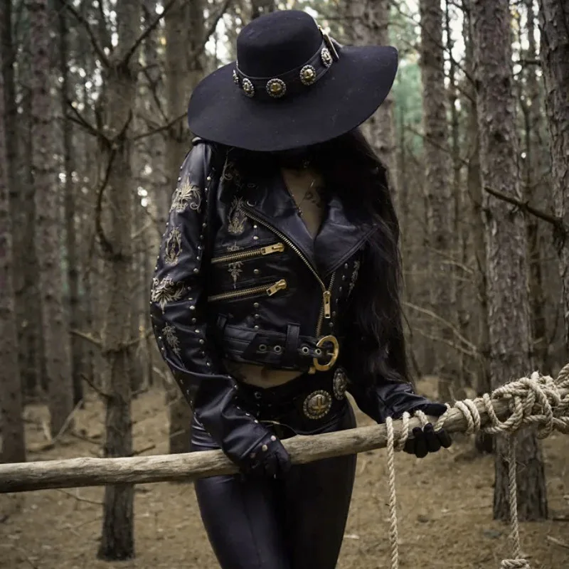 Куртки из искусственной кожи готическое пальто женские ковбойские