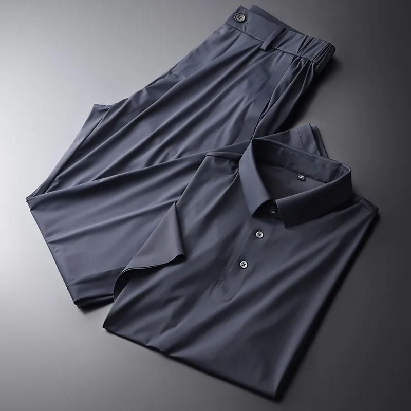 

Комплекты мужские летние (футболка + брюки), роскошные шелковистые тонкие спортивные повседневные мужские спортивные костюмы с коротким ру...