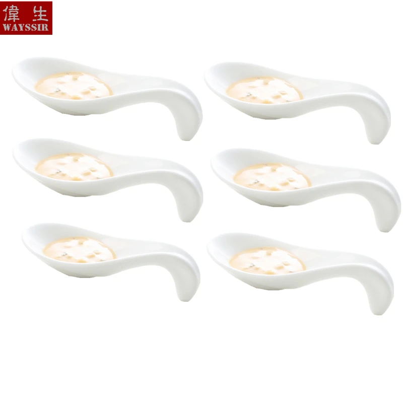 

6pcs Set Fish Shaped Spoon Dinner Snack Sauce White Porcelain Dish Hotel Breakfast Buffet Ceramic Wasabi Tableware Oil Dispenser