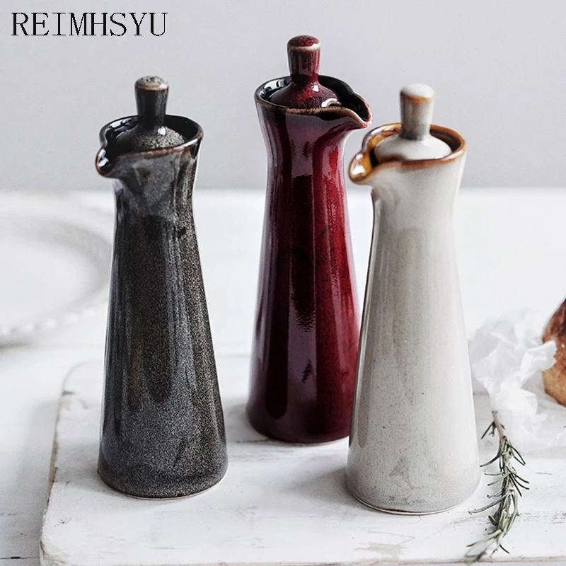 

1PC REIMHSYU Japanese Style Retro Kiln Changed Ceramic Seasoning Soy Sauce Vinegar Pot Salt Pepper Jar Bottle Kitchen Tableware