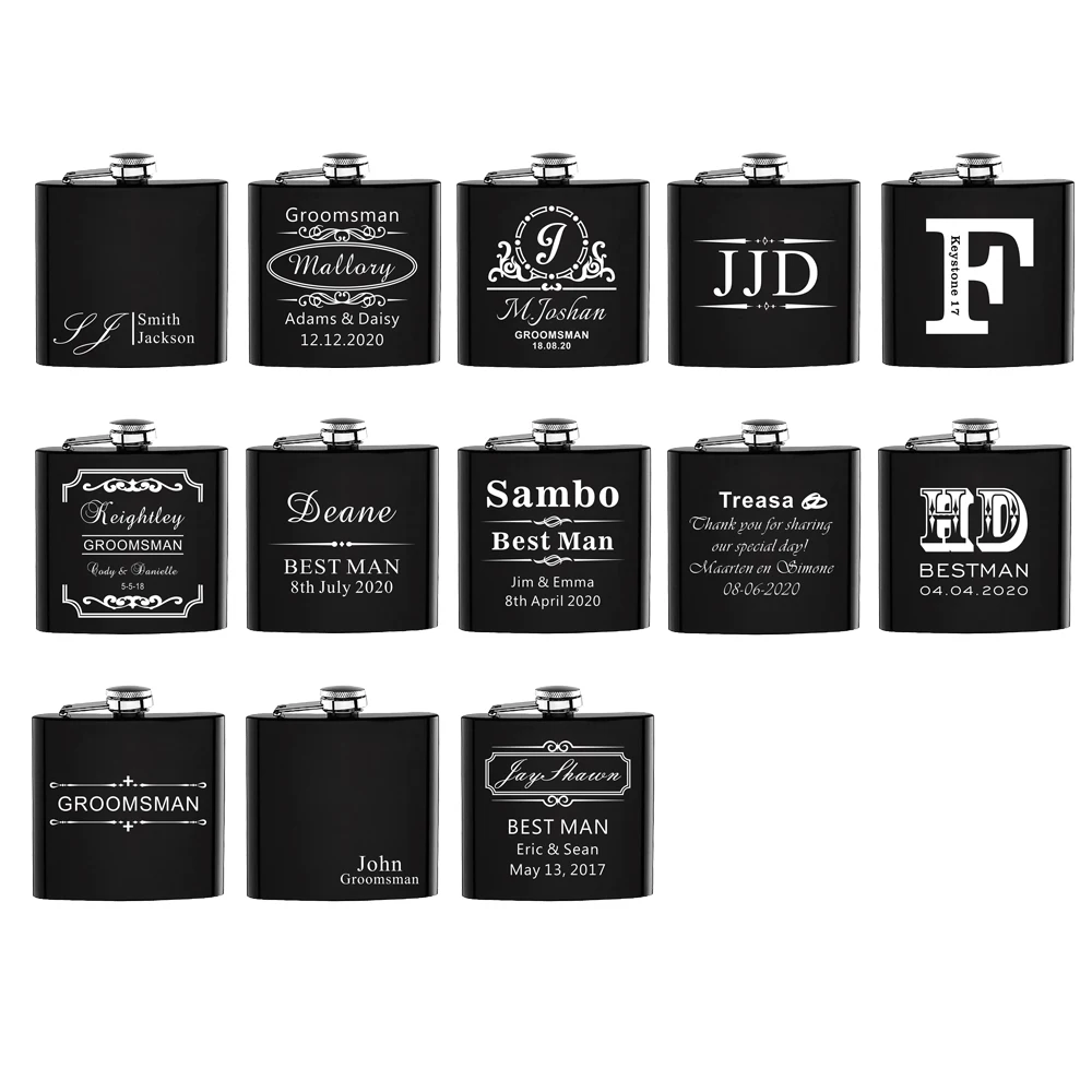 

Personalized Flask 6oz Hip Flask Stainless Steel Engrave Flask Wedding gifts Yellow box packing Wedding Favor Customized Logo