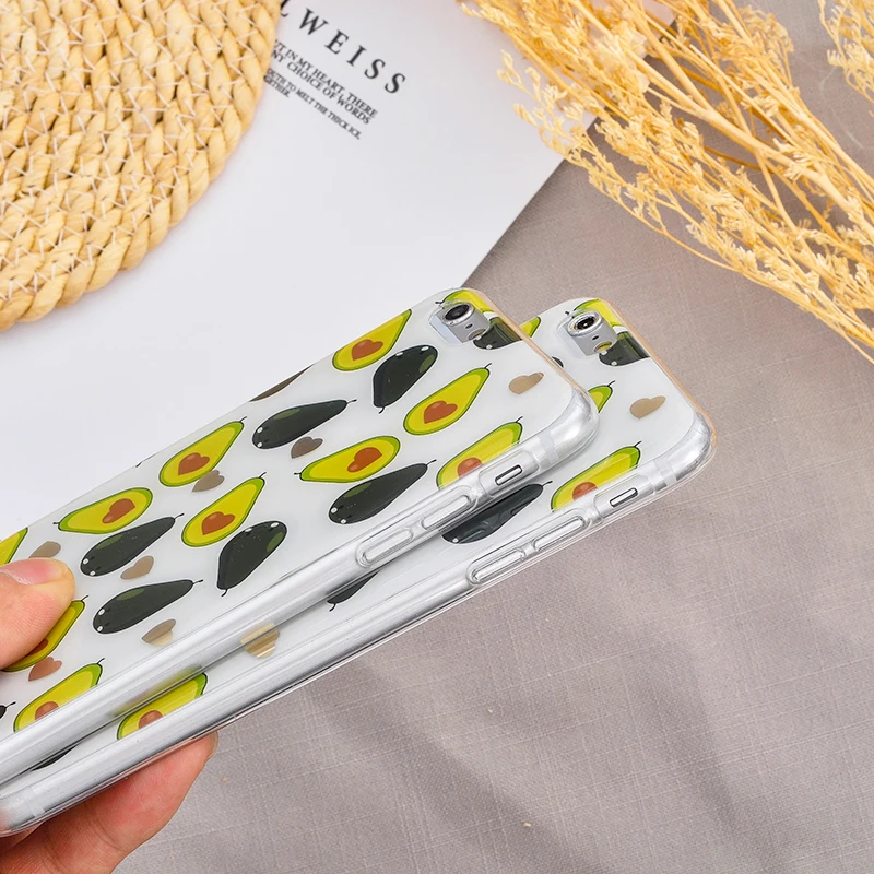 

LAUGH LIFE Avocado Transparent Phone Case For iPhone XR XS Max X XS Case Luxury Hot Stamping Letter Tpu Cover for iPhone 6 7p 8p