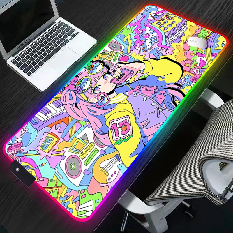 

Large RGB Gaming Mouse Pad Graffiti Cute Girl Mousepad LED XxL Mouse Mat Computer Mause Pad Rubber No Slip Mausepad Keyboard Pad