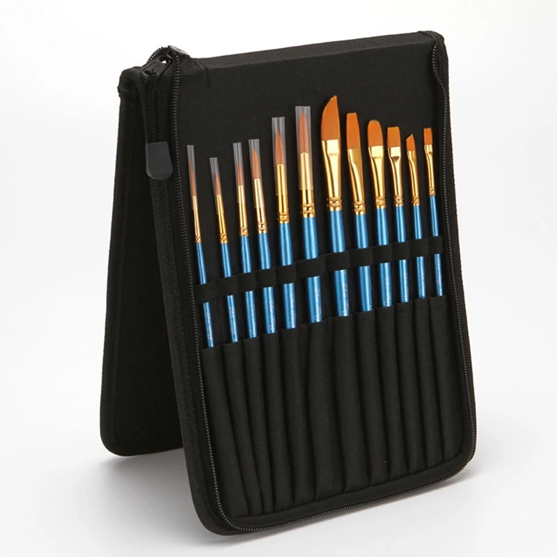 

12 Pcs Wooden Paint Brushes Set and Palette for Watercolor Oil Acrylic Painting with Bag