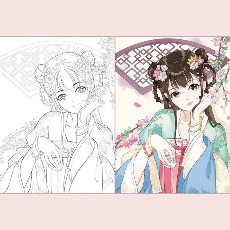 

G92E Chinese Coloring Book Line Sketch Drawing Textbook Ancient Beauty Painting-book
