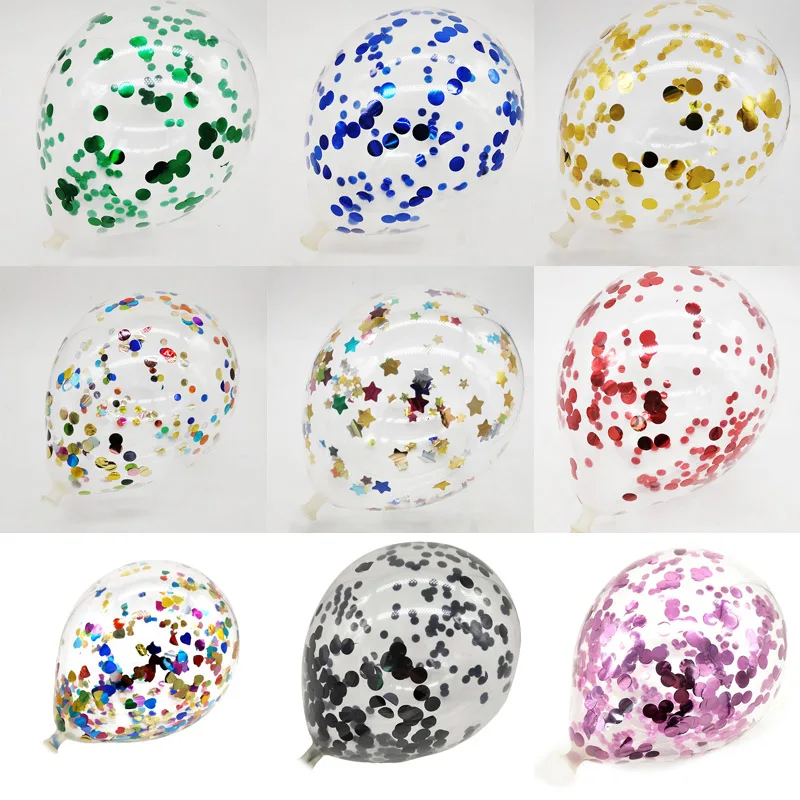 

10 Pcs Bridal Shower 12 Inches Kids Toys Happy Birthday Party Balloon Confetti Latex Balloons Air Balls Aluminum Foil Sequins