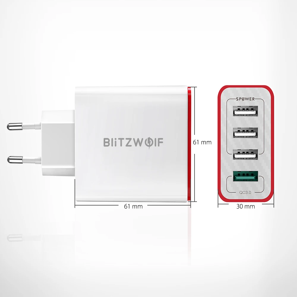 BlitzWolf 4 порта QC3.0 Быстрая зарядка ЕС штекер светодиодный светильник 30 Вт 2.4A USB дорожное настенное зарядное устройство Power3S для iPhone Android для N-Swich