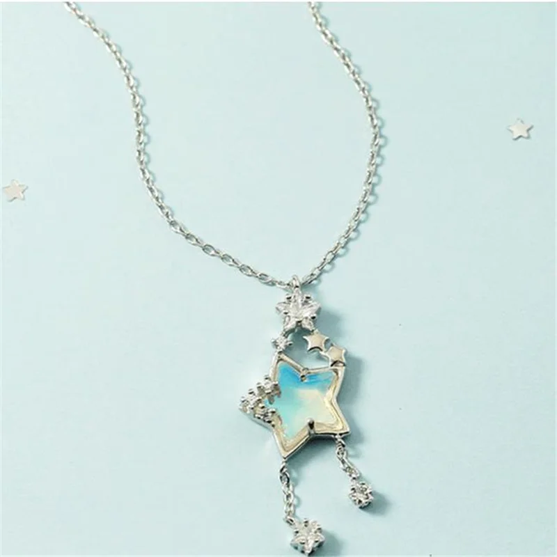 

New Arrival Moonstone Stars Pendant Necklaces Women Jewelry Top Grade Silver 925 Sterling Clavicle Necklace Female Choker Bijou
