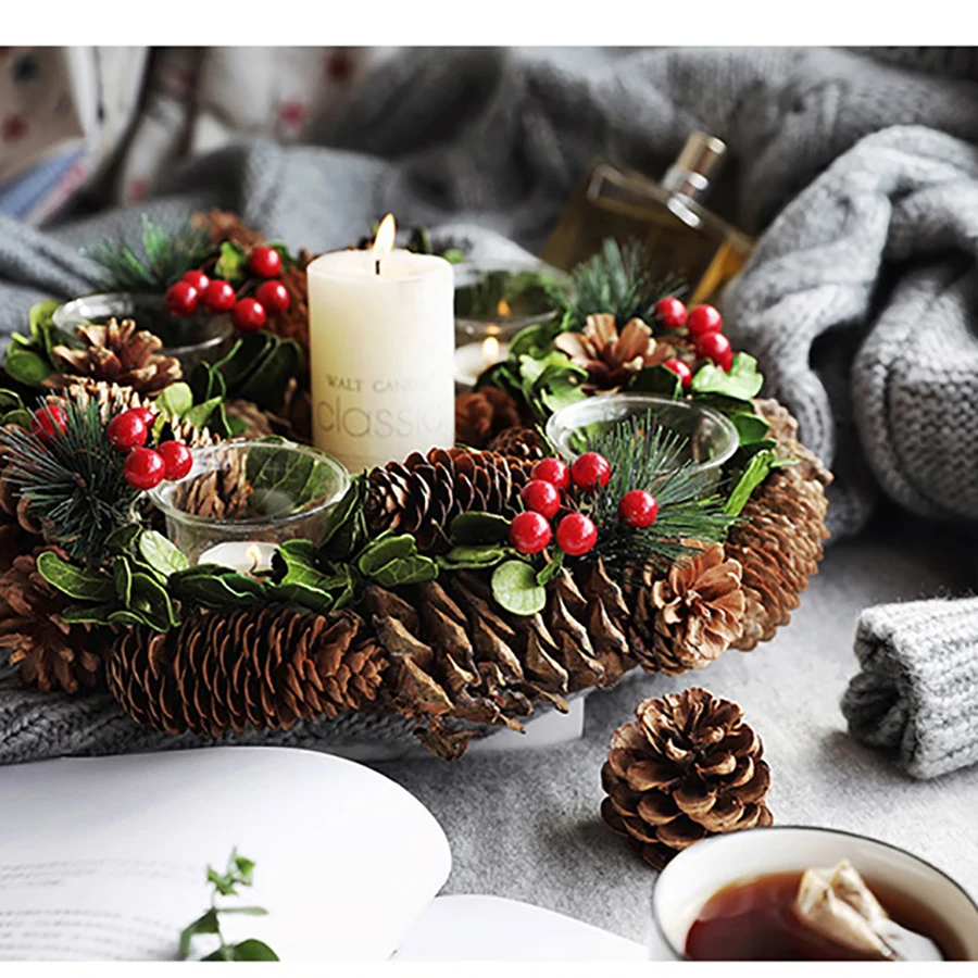 Рождественский венок подсвечник украшение для свадьбы фонарик из кованого