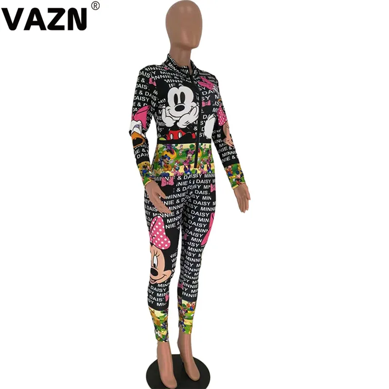 VAZN HM6162 велосипед модный дизайн письмо Pant2019 сексуальный женский комбинезон с принтом О-образным вырезом с длинным рукавом облегающий спортивный костюм длинный комбинезон