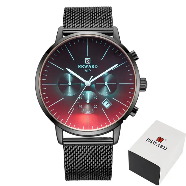 black add box Новые часы с черным сетчатым ремешком, модные спортивные часы мужские часы, лучший бренд, Роскошные водонепроницаемые часы с хронографом, Relogio Masculino - Цвет: black add box