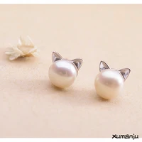 stud earrings cute pearl cat lovely ear nail female contracted sweet temperament fashion earrings korean party dating earrings