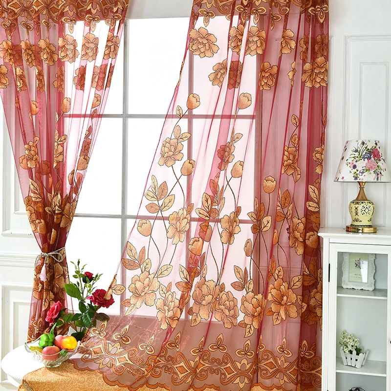 1 шт. кофейная выгорающая серия занавеска тюль для гостиной печатная оконная