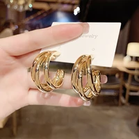 2022 premium three ring light luxury ring fake piercing earrings for women korean fashion jewelry design personalized earrings