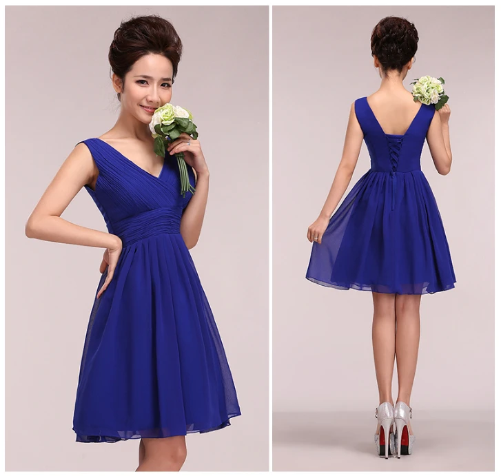 Темно синий короткий случай размера плюс платья подружек невесты королевский