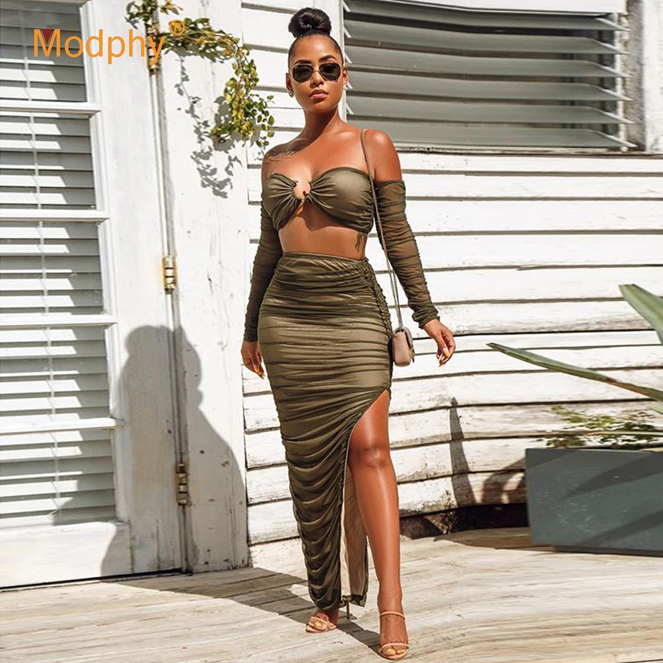 Новинка 2020 Женская юбка из двух предметов сетчатый комплект с драпировкой