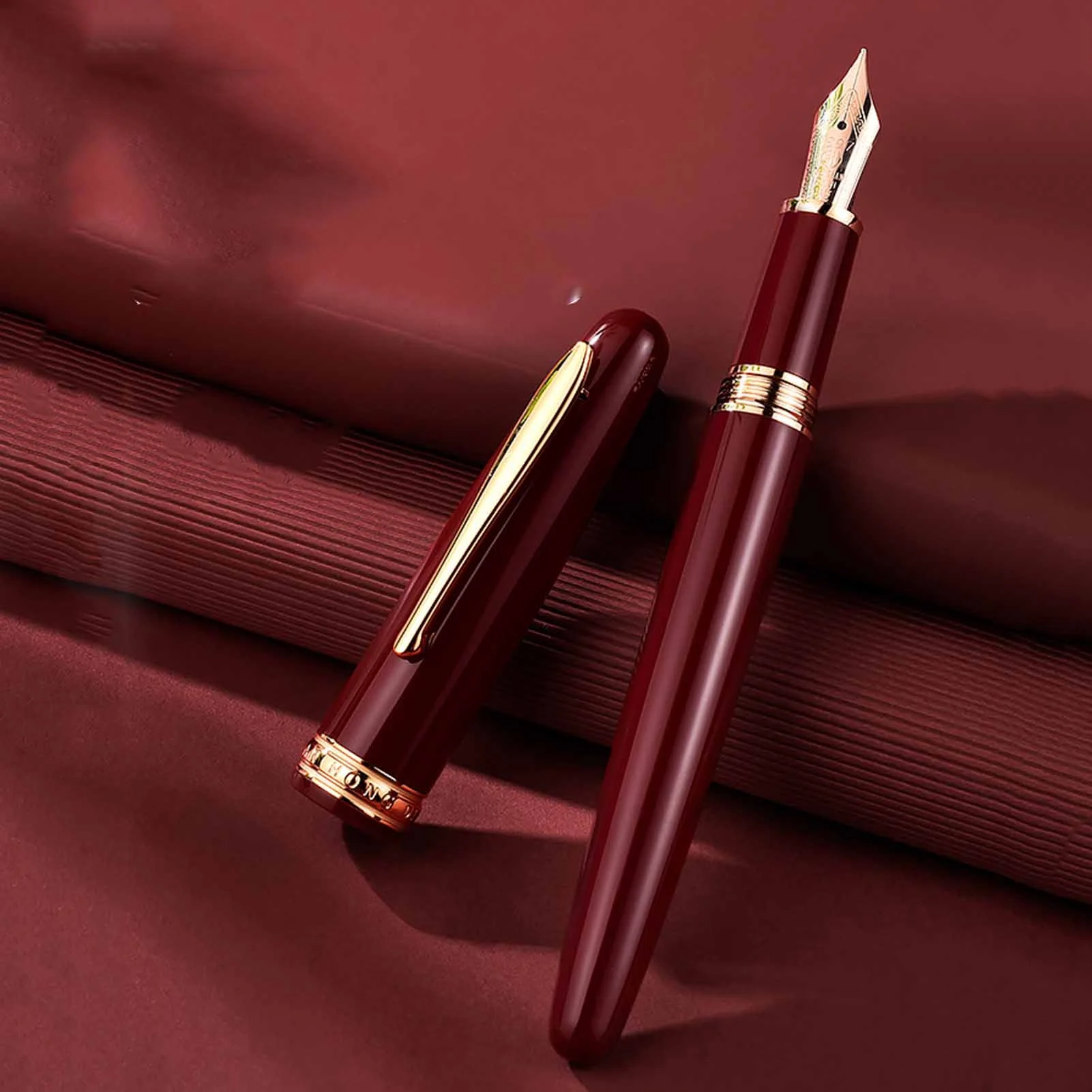 Hongdian-pluma estilogr&aacute;fica de resina 1841, iridio EF/F 14K oro EF/F rojo/Negro, pluma de regalo-3
