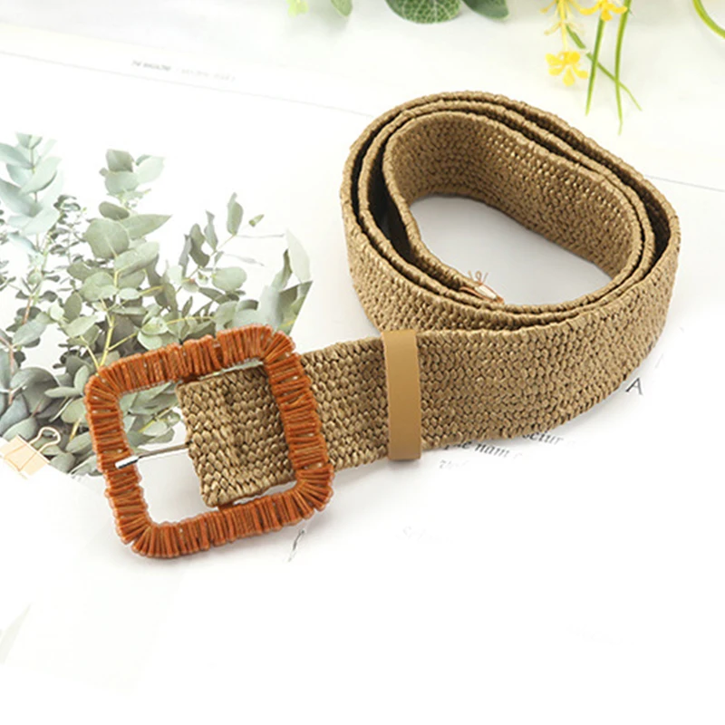 

Women Fake Straw Weave Belt Wide Braided Belt Retro Ethnic Wind Waist Belts Pin Buckle Female Casual Waistband For Dress Coat