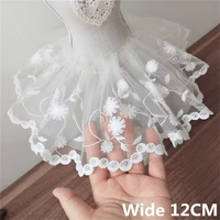 12cm wide luxury white embroidery flowers mesh lace applique ribbon edge trim for wedding dresses head veil diy sewing supplies