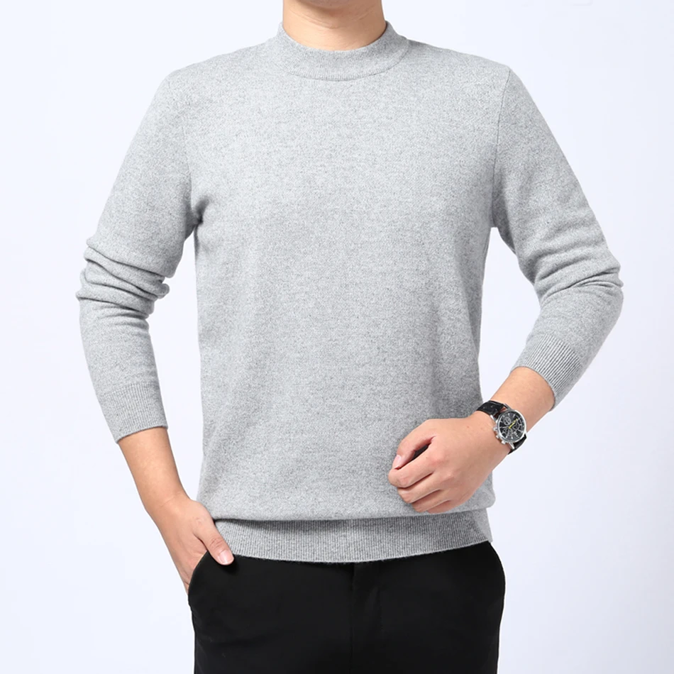 YJMY Inner Mongolian Cashmere Sweater Men Ribbed Half Turtleneck Cuffs Hem Knit Spring Autumn in Slava Store - Цвет: Grey